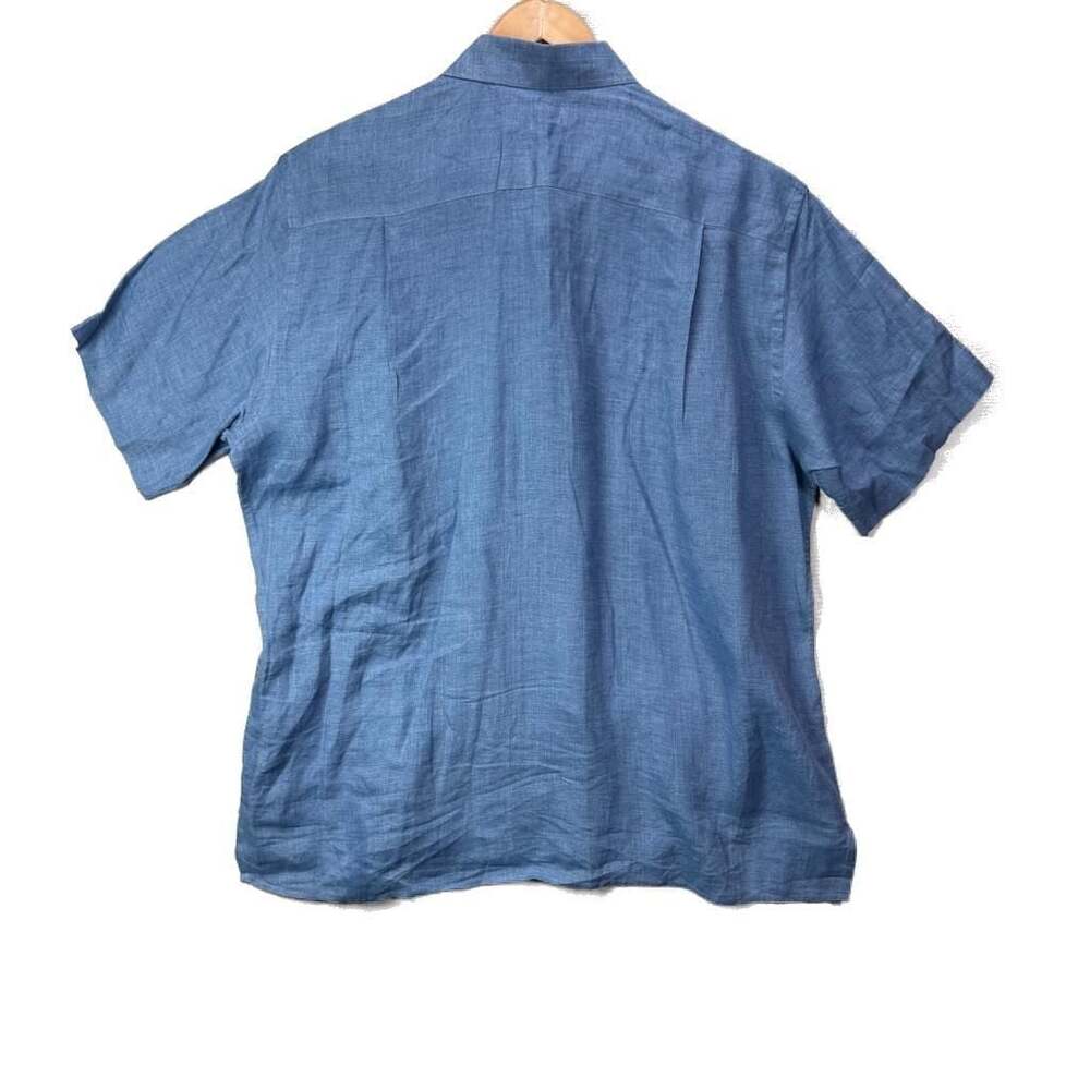 Loro Piana Blue 100% Linen Short Sleeve Button Down Shirt Size XXL - Picture 4 of 9